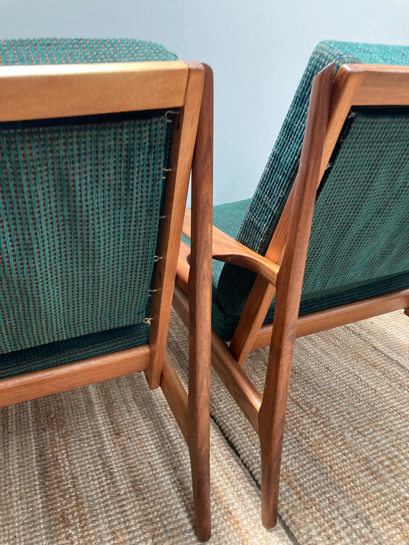 Fler Karinga armchairs pair original fabric fully restored MCM vintage