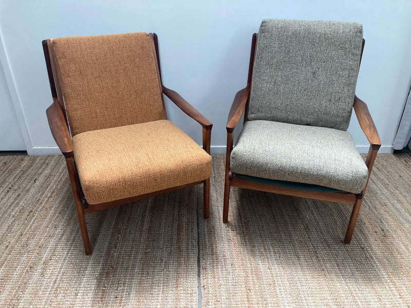 Fler Karinga armchairs pair original fabric fully restored MCM vintage