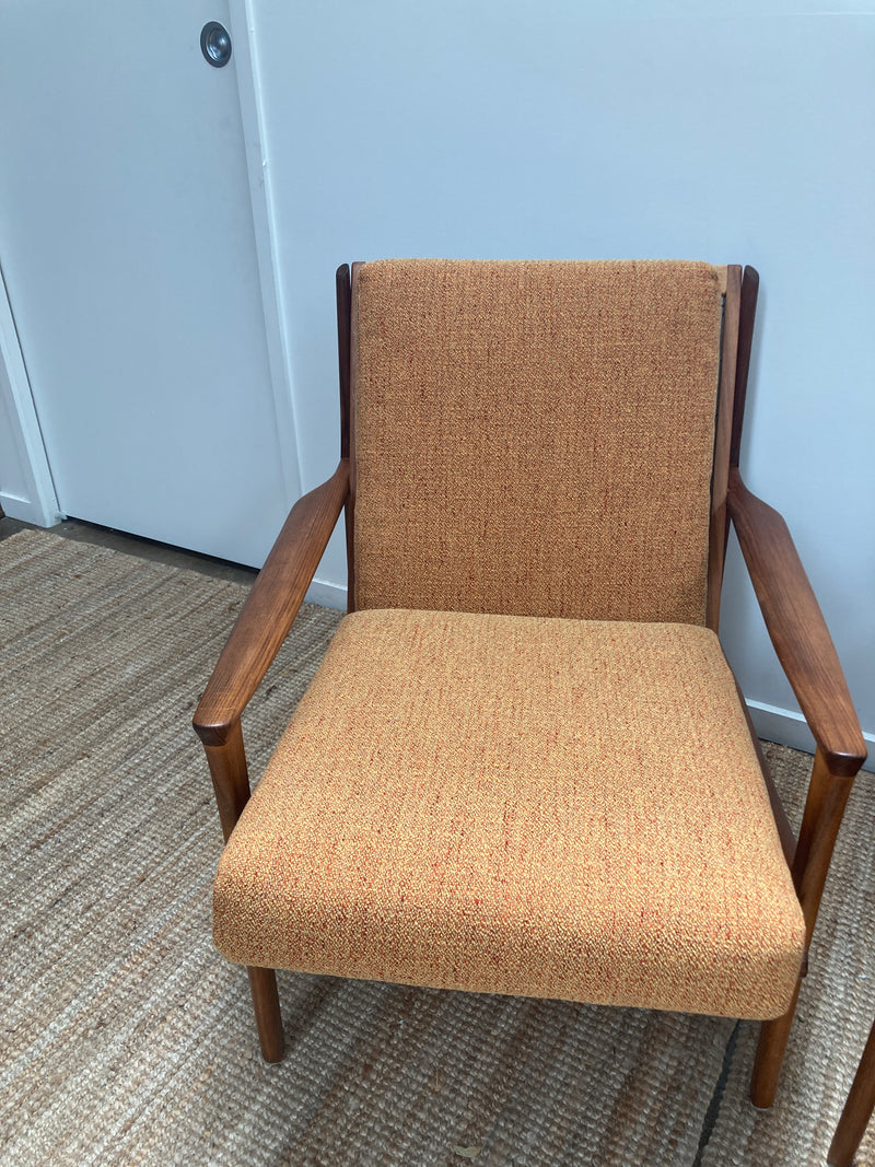 Fler Karinga armchairs pair original fabric fully restored MCM vintage