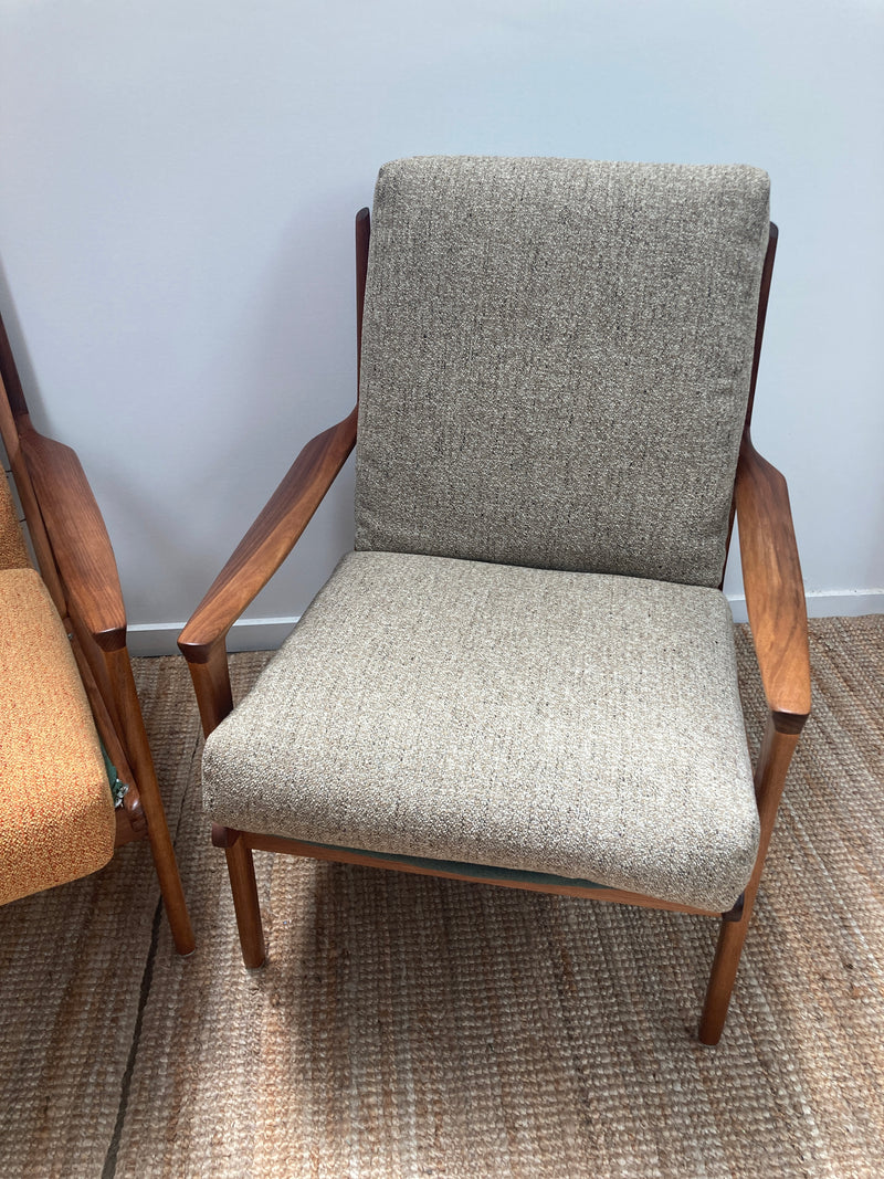 Fler Karinga armchairs pair original fabric fully restored MCM vintage