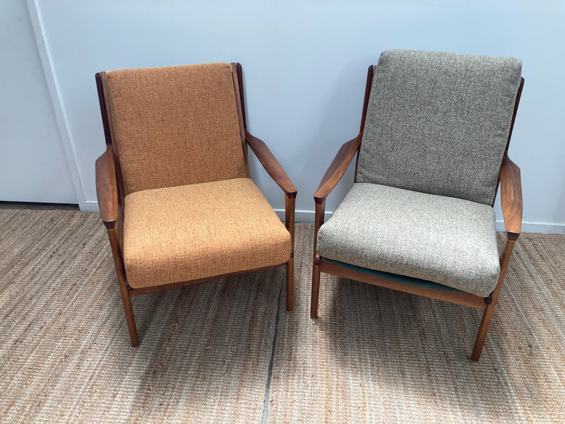 Fler Karinga armchairs pair original fabric fully restored MCM vintage
