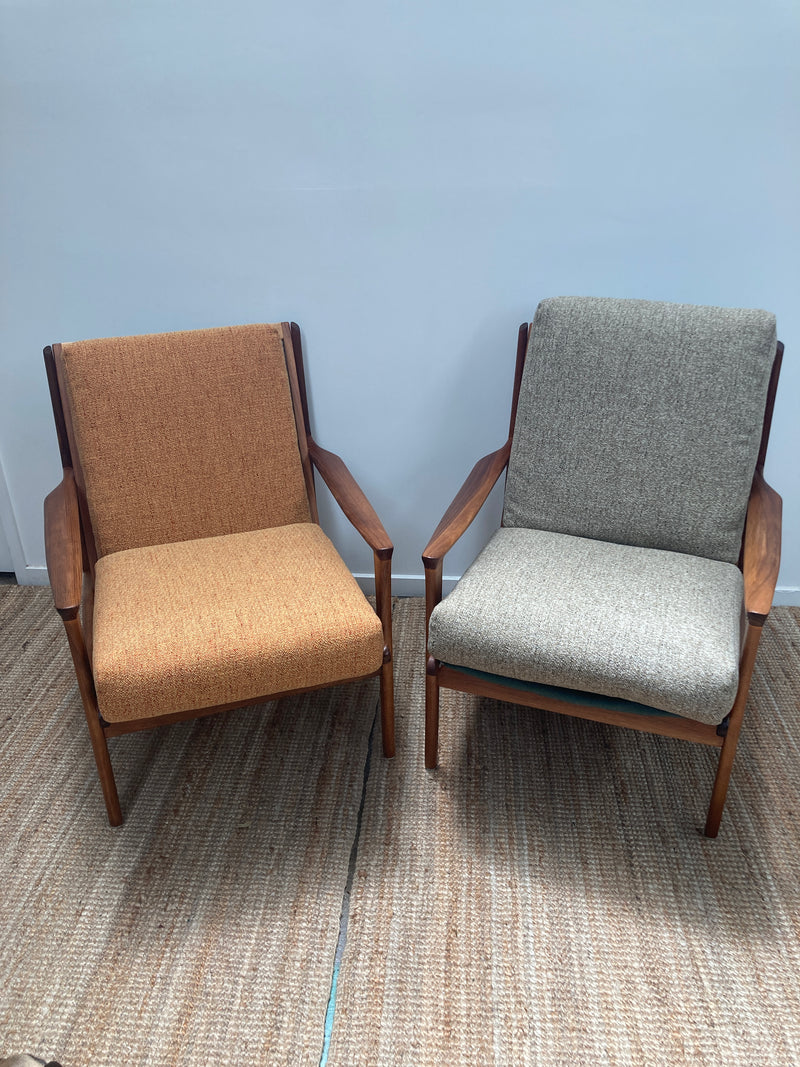 Fler Karinga armchairs pair original fabric fully restored MCM vintage