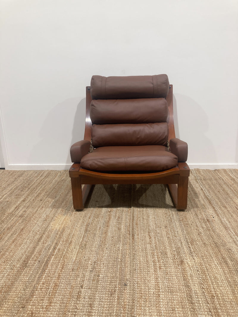 Tessa T4 single armchair matching footstool Fred Lowen fully restored new Italian tan leather