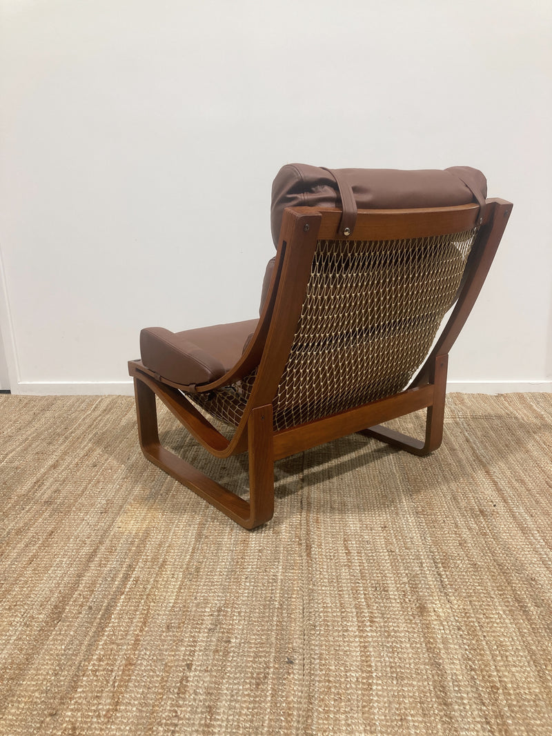 Tessa T4 single armchair matching footstool Fred Lowen fully restored new Italian tan leather
