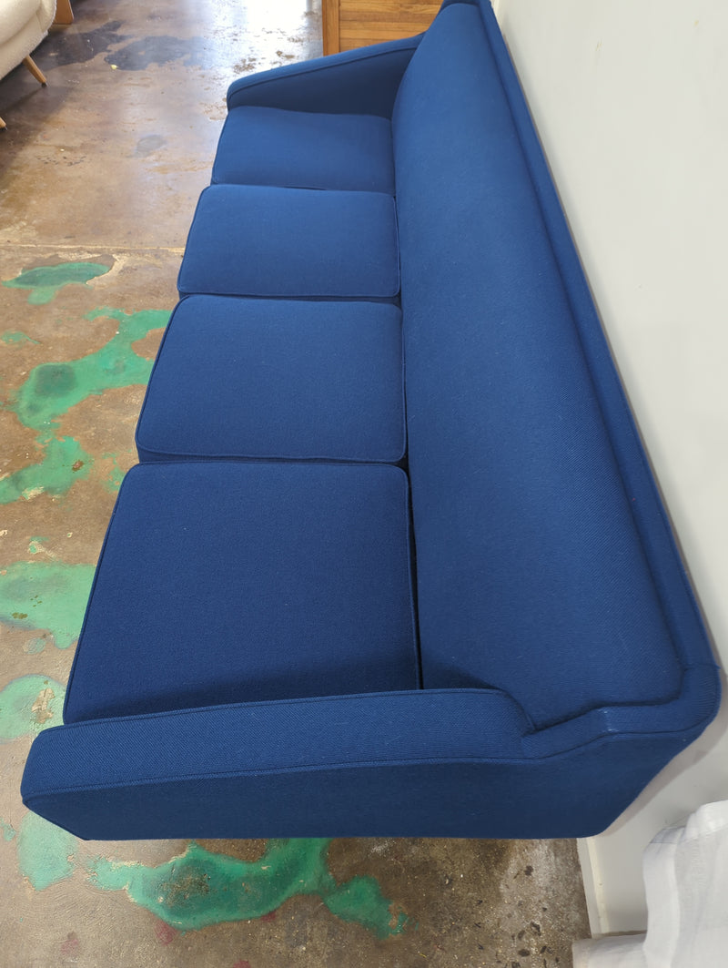 Mid century low profile 4 seater couch royal blue wool blend