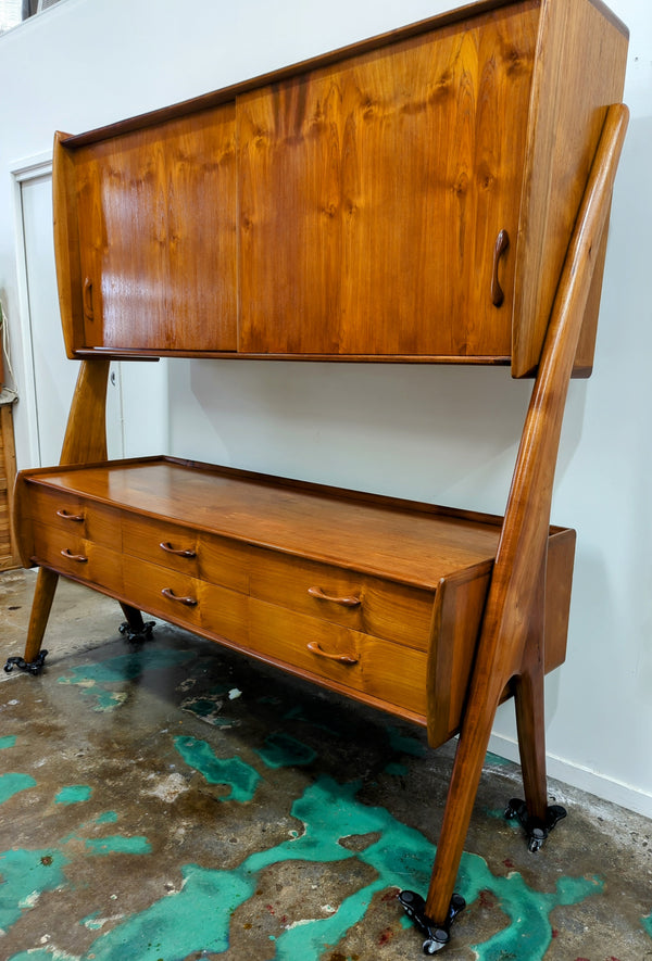 Mid century teak credenza rare tallboard wishbone sides Ivan Jansen