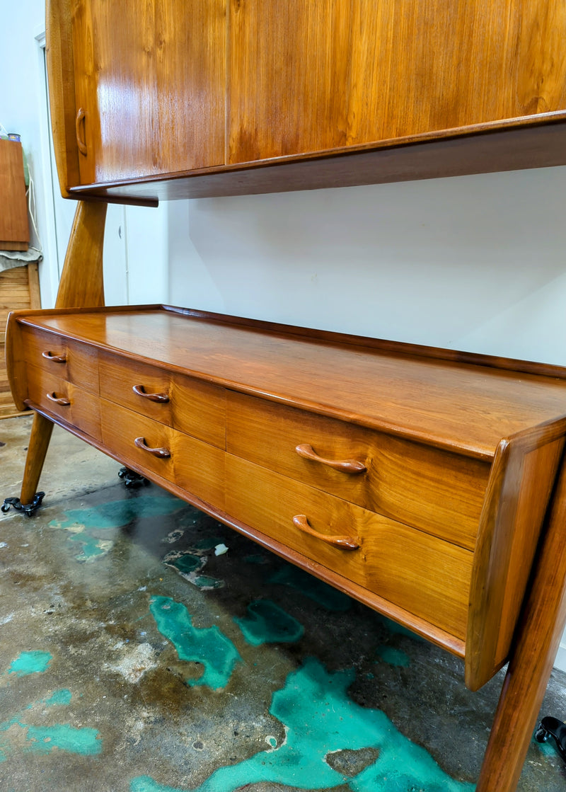 Mid century teak credenza rare tallboard wishbone sides Ivan Jansen