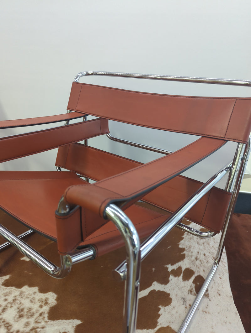 Original pair Marcel Breuer Wassily chairs by Gavina cognac leather restored