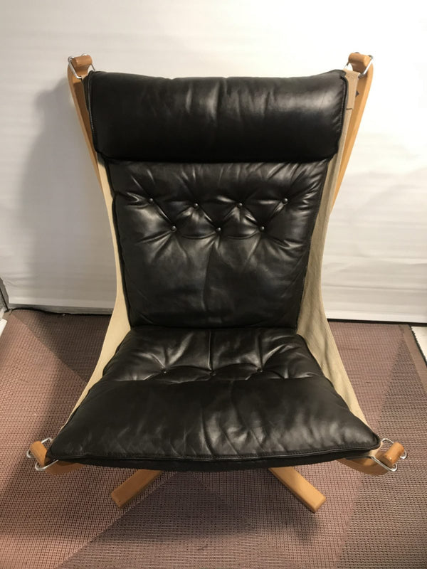 Authentic Falcon high chair dark leather brown Sigurd Resell Vatne Mobler hammock 1970s