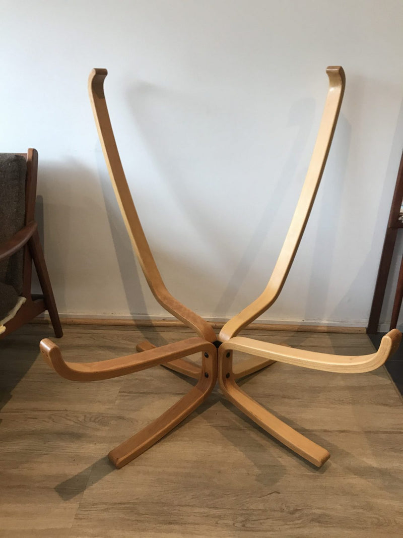 Authentic Falcon high chair dark leather brown Sigurd Resell Vatne Mobler hammock 1970s