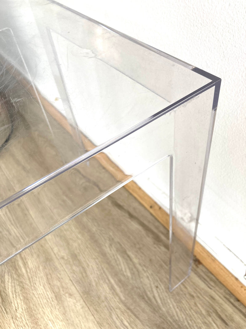 Pair 3 tier storage unit buffet side coffee table Kartell Componibili silver with ghost table space furniture used