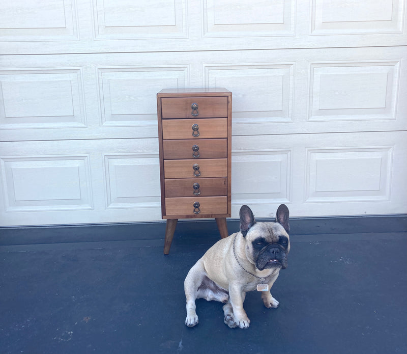 6 drawer cabinet fully restored teak honeycomb tapered legs vintage MCM brass