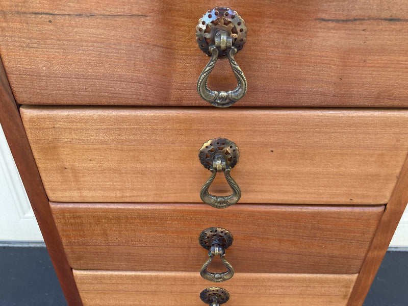 6 drawer cabinet fully restored teak honeycomb tapered legs vintage MCM brass