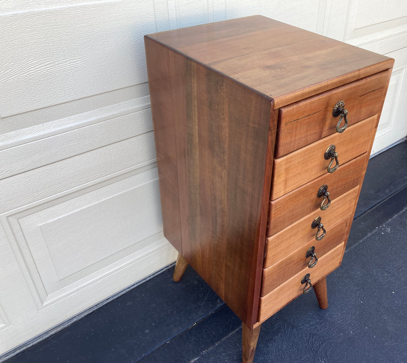 6 drawer cabinet fully restored teak honeycomb tapered legs vintage MCM brass
