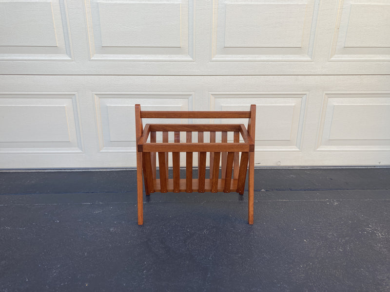Magazine Newspaper Rack Teak wood MCM restored Vintage