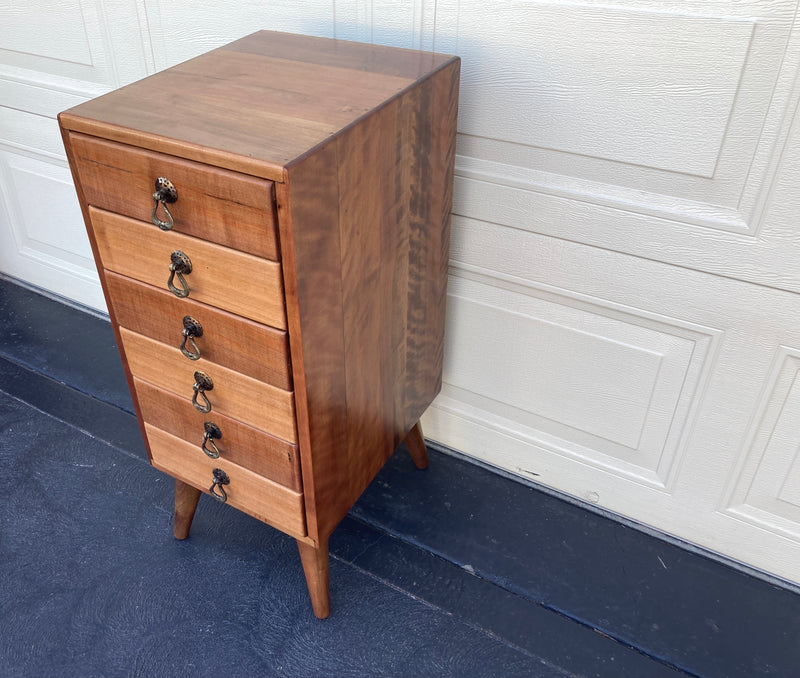 6 drawer cabinet fully restored teak honeycomb tapered legs vintage MCM brass