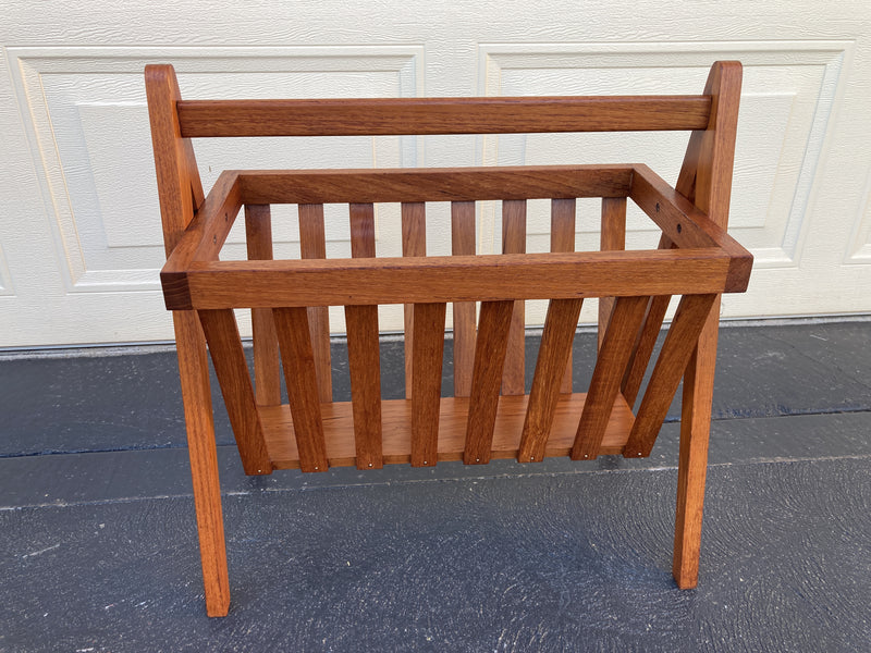 Magazine Newspaper Rack Teak wood MCM restored Vintage
