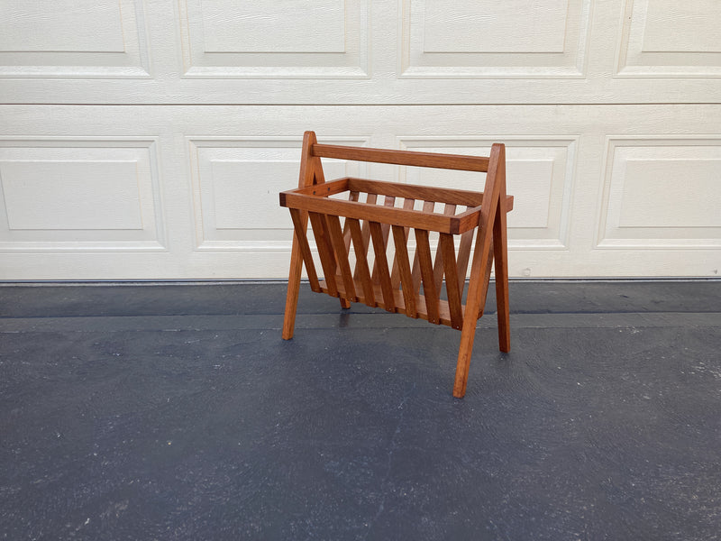 Magazine Newspaper Rack Teak wood MCM restored Vintage