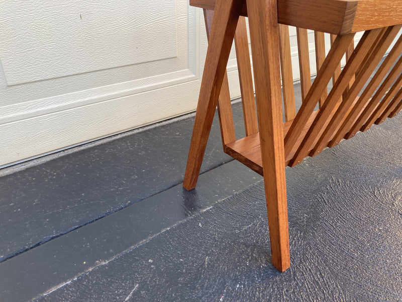 Magazine Newspaper Rack Teak wood MCM restored Vintage