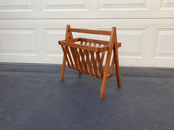 Magazine Newspaper Rack Teak wood MCM restored Vintage