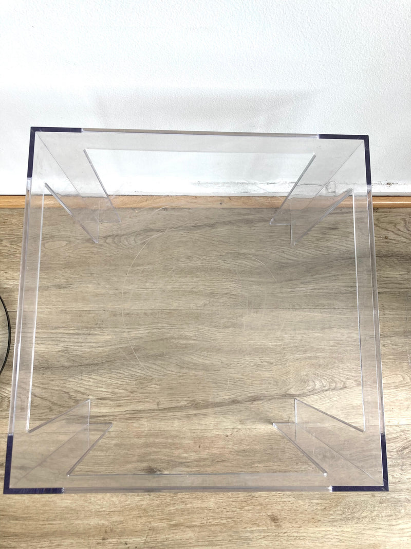 Pair 3 tier storage unit buffet side coffee table Kartell Componibili silver with ghost table space furniture used