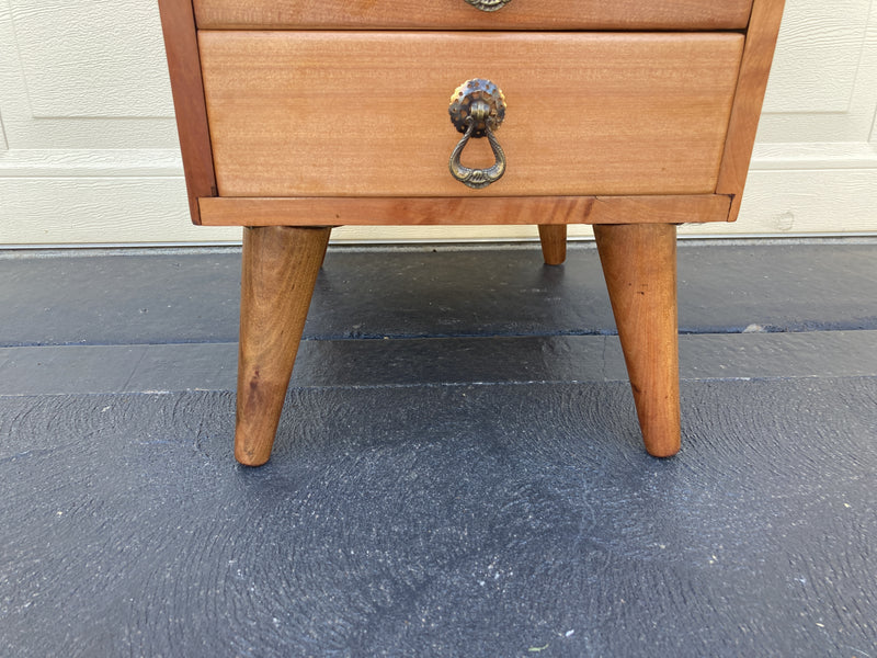 6 drawer cabinet fully restored teak honeycomb tapered legs vintage MCM brass