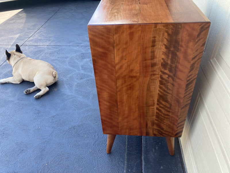 6 drawer cabinet fully restored teak honeycomb tapered legs vintage MCM brass