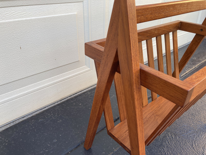 Magazine Newspaper Rack Teak wood MCM restored Vintage