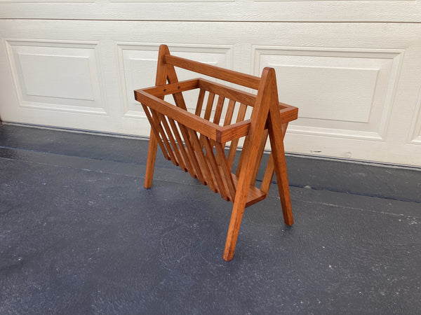 Magazine Newspaper Rack Teak wood MCM restored Vintage