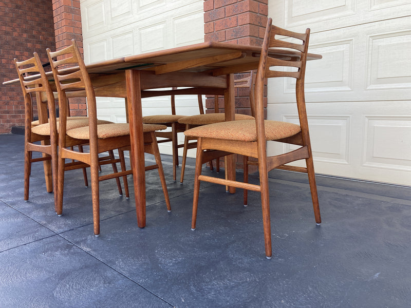 Scope Furniture MCM Authentic restored dining suite ladder back Niels Kofoed style chairs Australia made