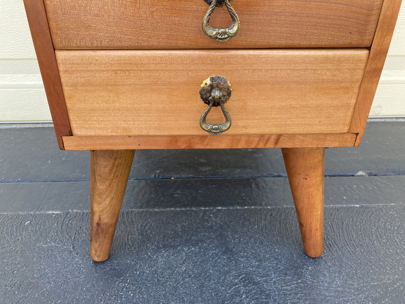 6 drawer cabinet fully restored teak honeycomb tapered legs vintage MCM brass