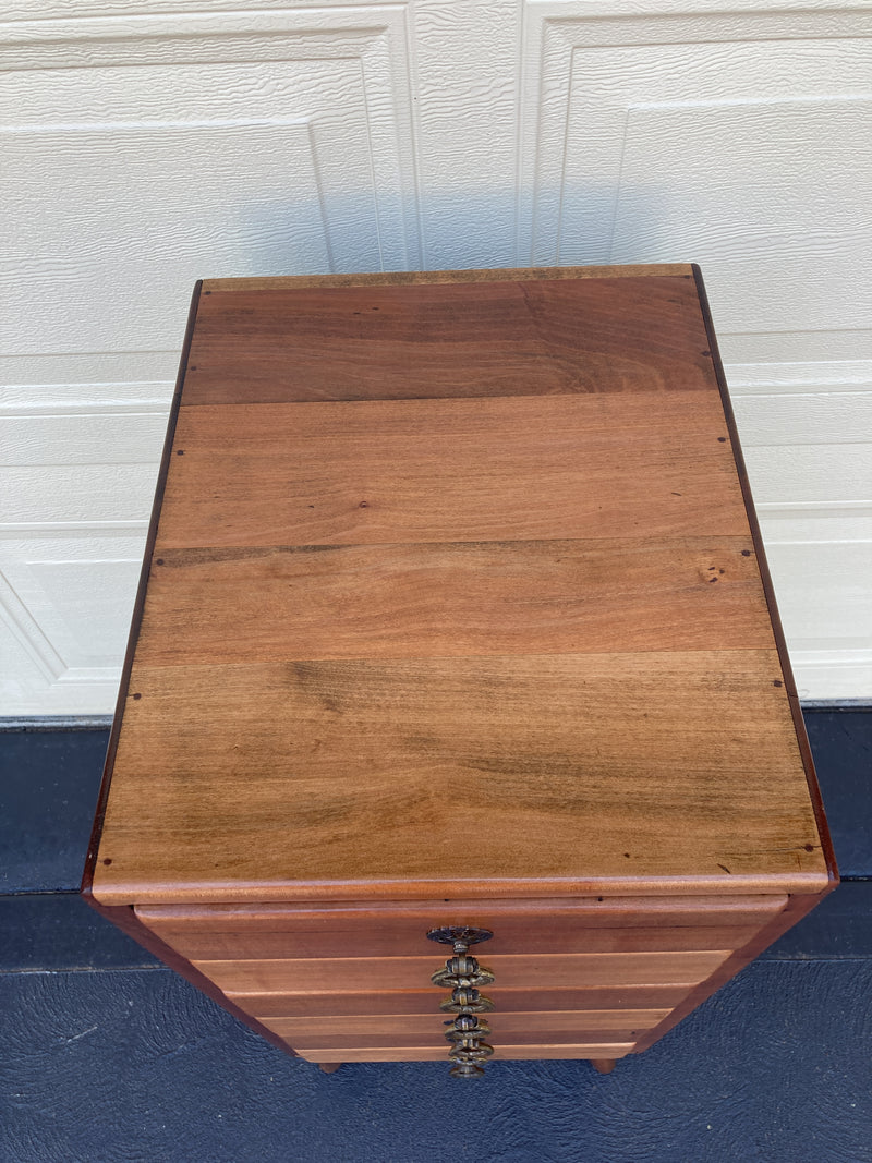 6 drawer cabinet fully restored teak honeycomb tapered legs vintage MCM brass