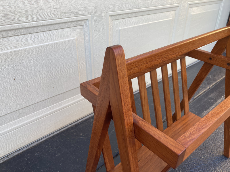 Magazine Newspaper Rack Teak wood MCM restored Vintage