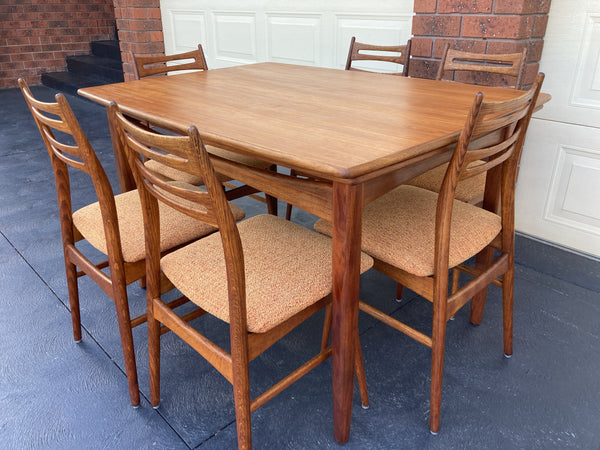Scope Furniture MCM Authentic restored dining suite ladder back Niels Kofoed style chairs Australia made