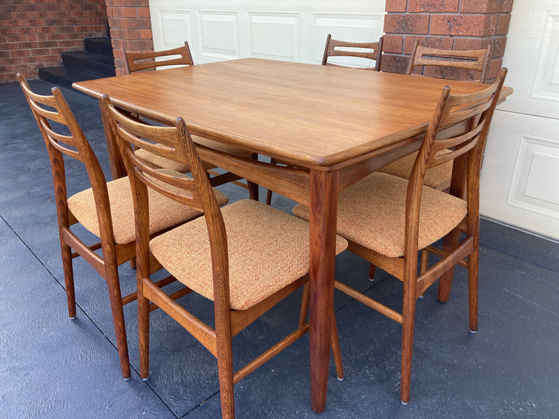 Scope Furniture MCM Authentic restored dining suite ladder back Niels Kofoed style chairs Australia made