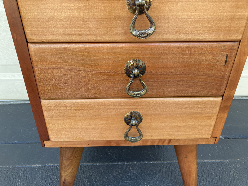 6 drawer cabinet fully restored teak honeycomb tapered legs vintage MCM brass