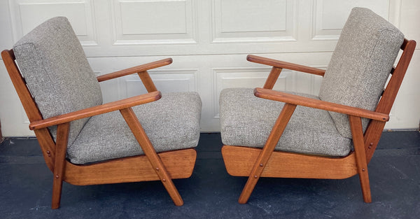 Van Treight lowline armchairs pair restored 1950s MCM vintage original