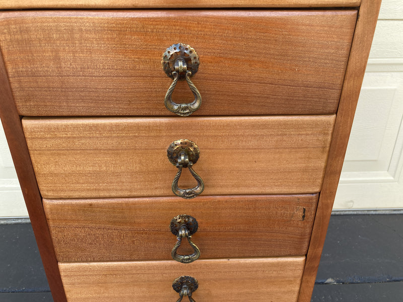 6 drawer cabinet fully restored teak honeycomb tapered legs vintage MCM brass