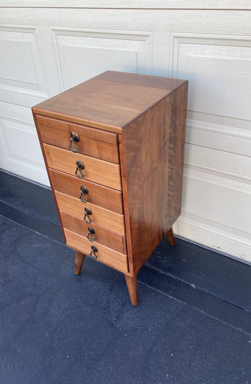 6 drawer cabinet fully restored teak honeycomb tapered legs vintage MCM brass