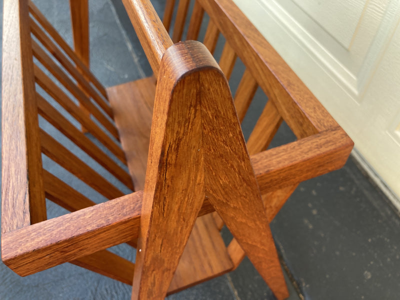 Magazine Newspaper Rack Teak wood MCM restored Vintage