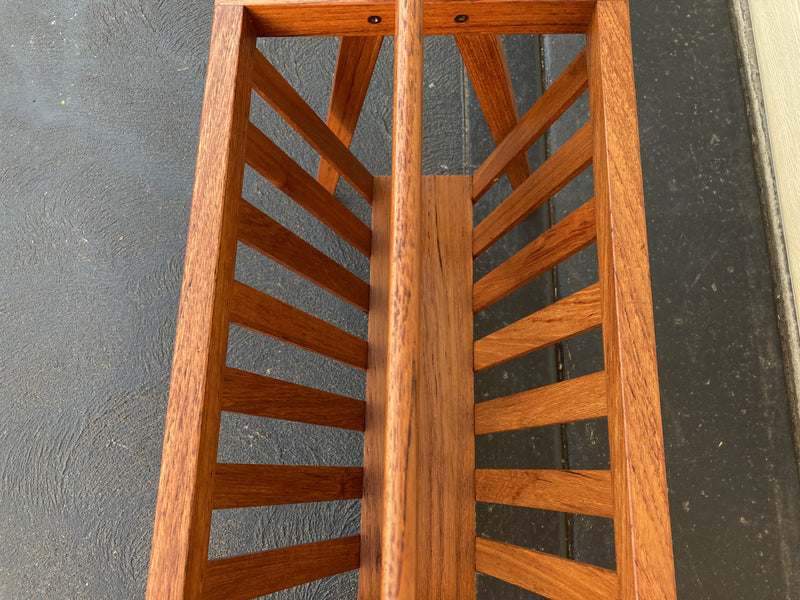 Magazine Newspaper Rack Teak wood MCM restored Vintage