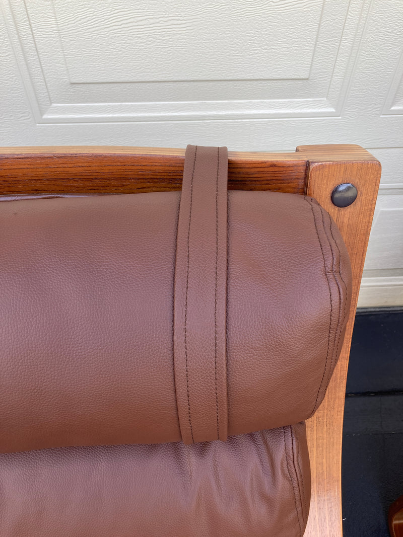 Tessa T4 sling pair of armchairs designed by Fred Lowen fully restored new Italian tan leather