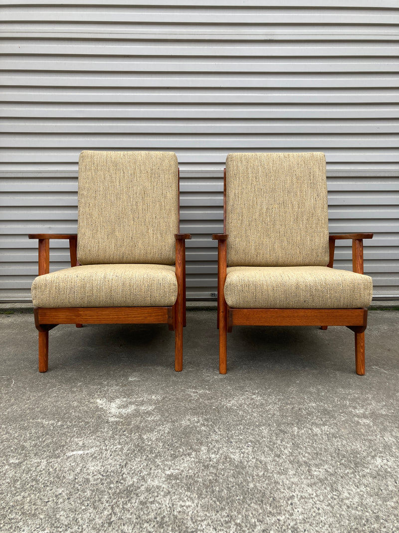 Pair of lowline armchairs MCM fully restored Zepel fabric mingle mangle boucle