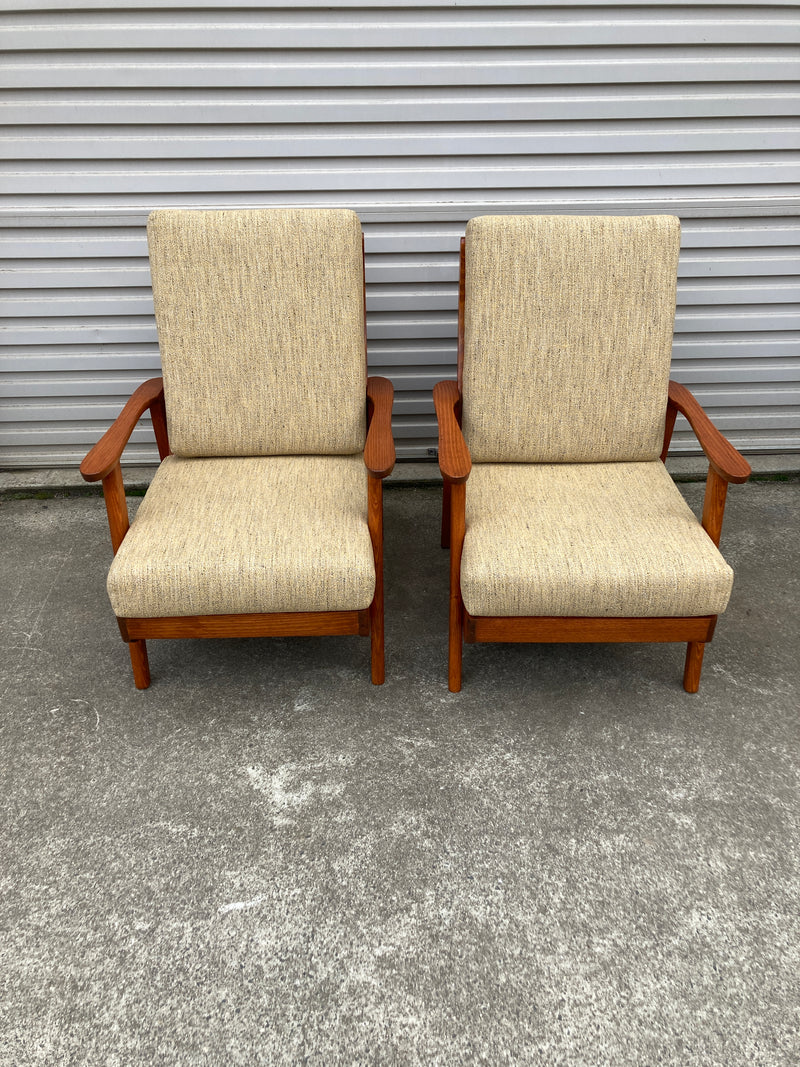 Pair of lowline armchairs MCM fully restored Zepel fabric mingle mangle boucle