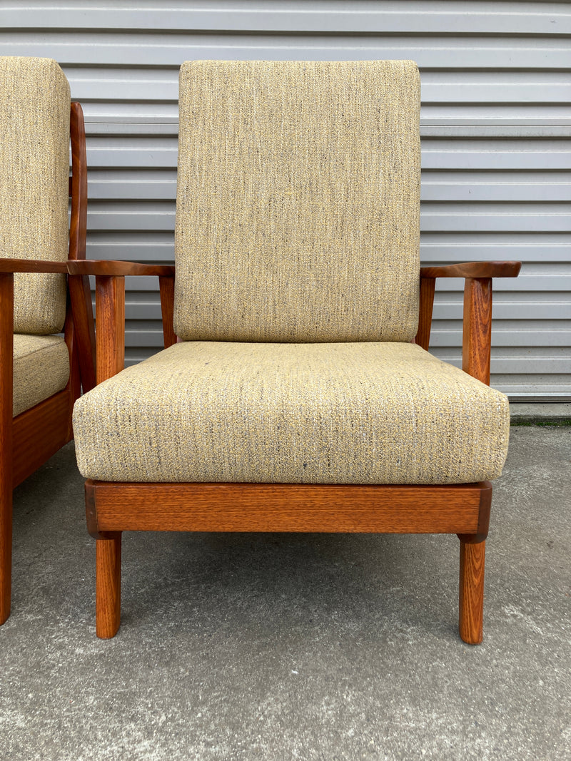 Pair of lowline armchairs MCM fully restored Zepel fabric mingle mangle boucle