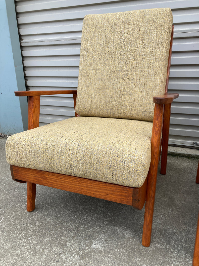 Pair of lowline armchairs MCM fully restored Zepel fabric mingle mangle boucle