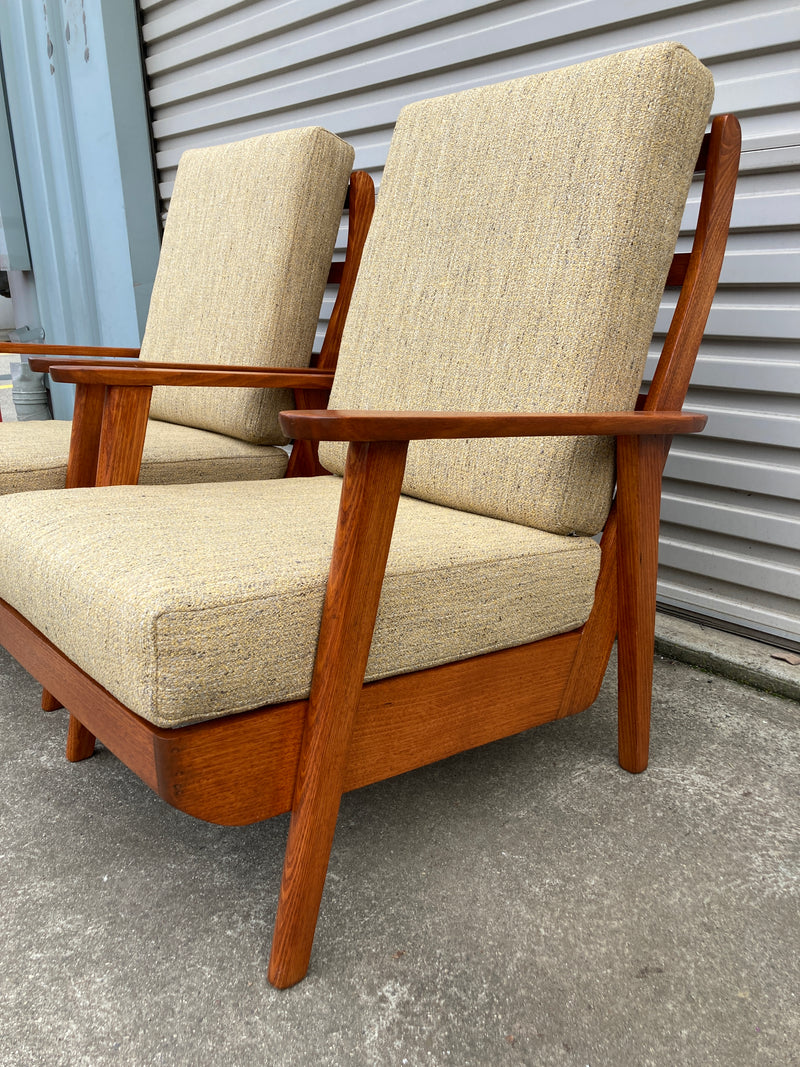 Pair of lowline armchairs MCM fully restored Zepel fabric mingle mangle boucle