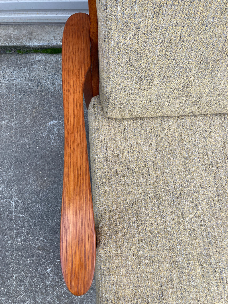 Pair of lowline armchairs MCM fully restored Zepel fabric mingle mangle boucle