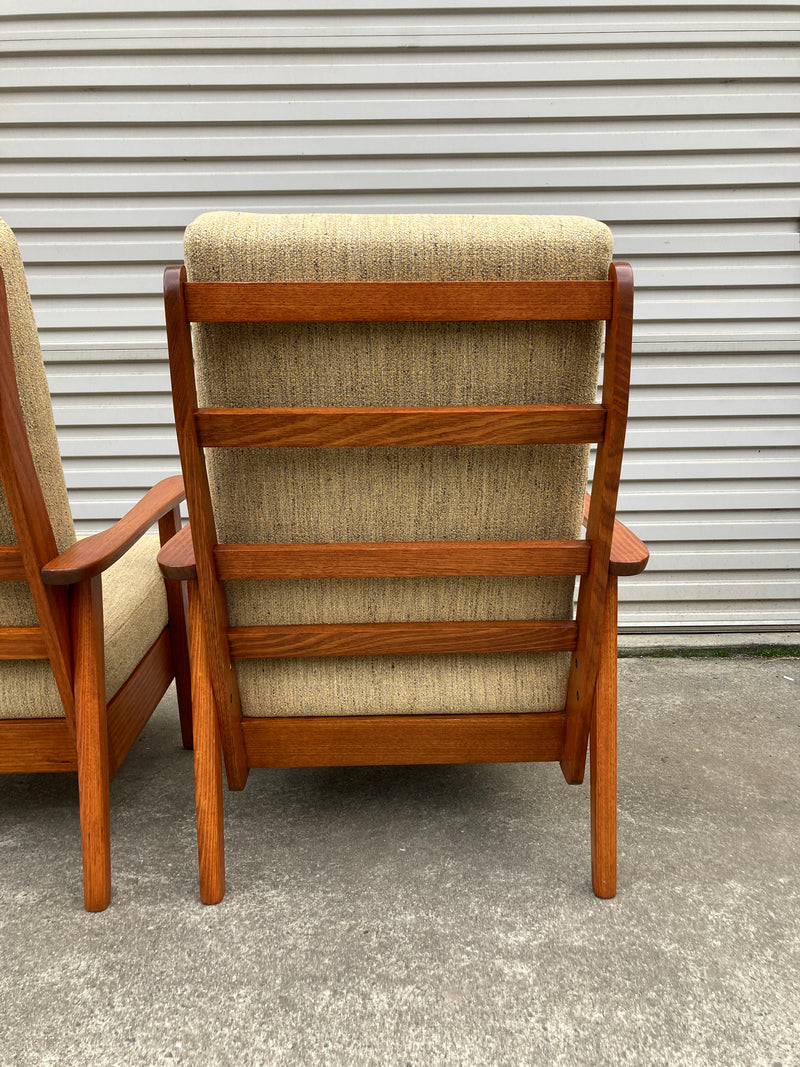 Pair of lowline armchairs MCM fully restored Zepel fabric mingle mangle boucle