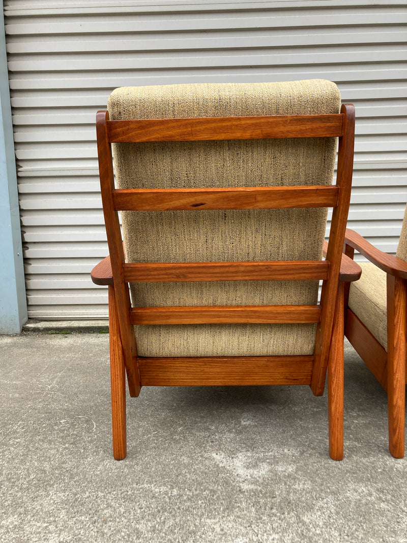 Pair of lowline armchairs MCM fully restored Zepel fabric mingle mangle boucle